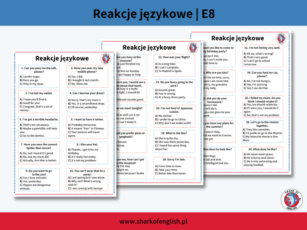 Reakcje językowe E8 - Shark of English